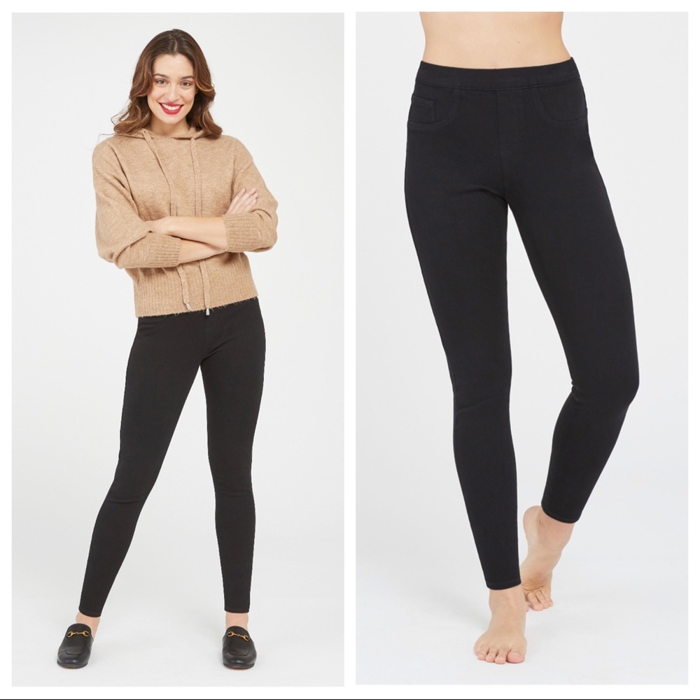 SPANX JEAN-ISH ANKLE LEGGINGS BLACK SKINNY STRETCH
